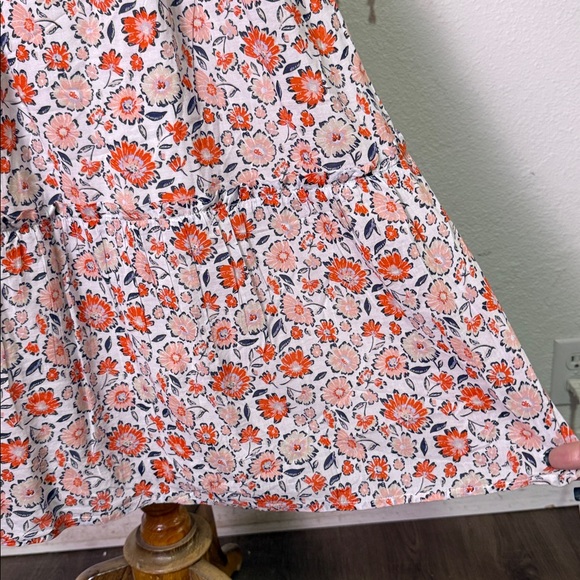 Vineyard Vines Smocked Puff Sleeve Midi Dress in Navy and Orange Floral L - Picture 3 of 13